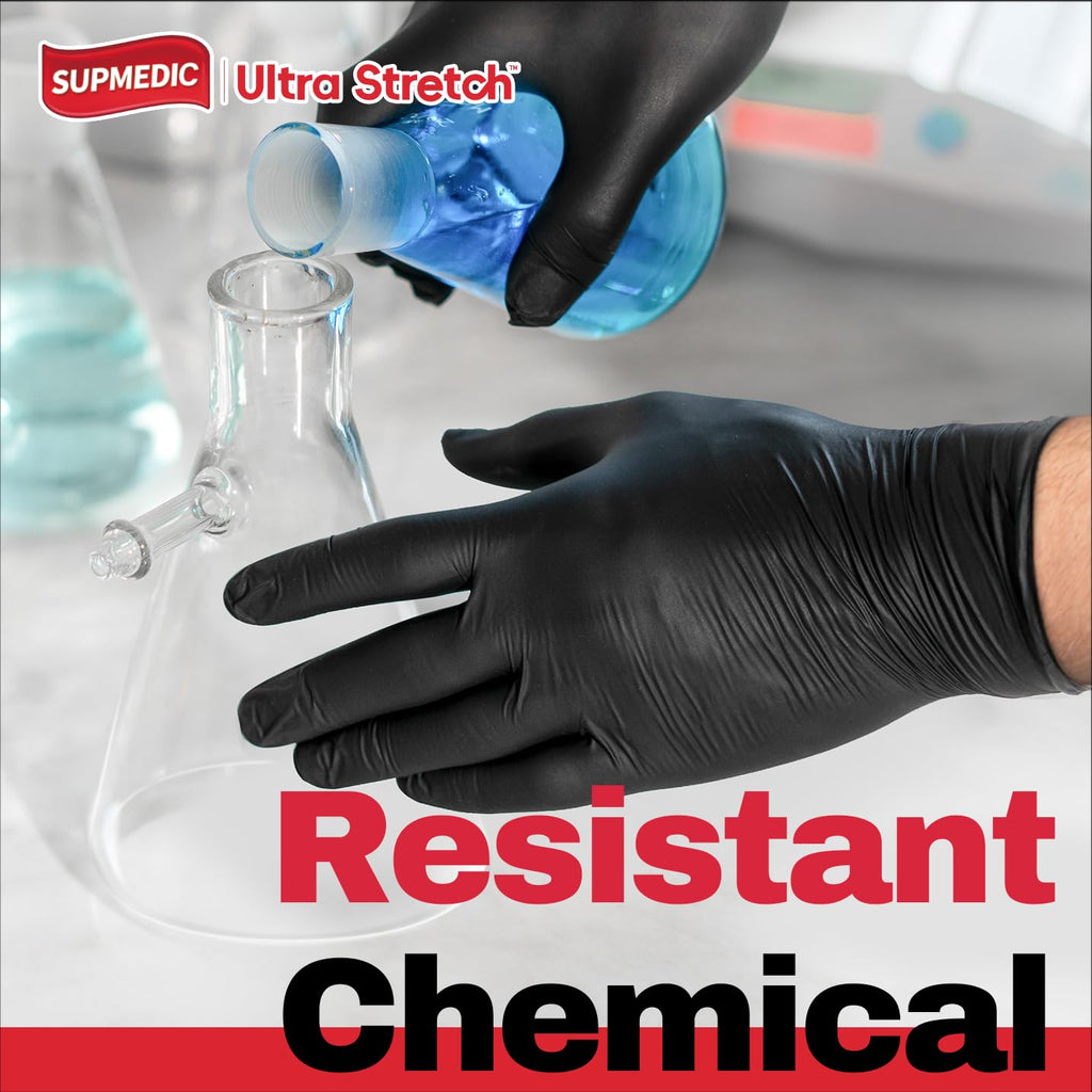Supmedic Nitrile+ Disposable Gloves 5Mil Powder-Free Glove, Black 100 (L)