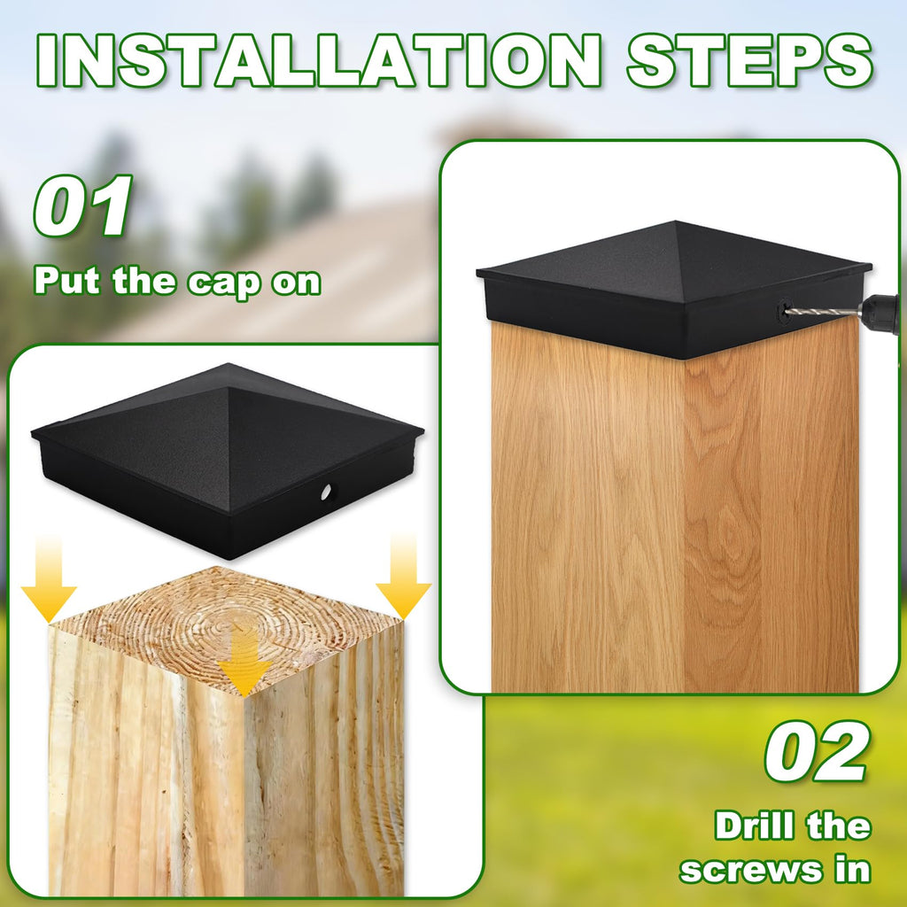 Azdele 4x4 Heavy Duty Aluminum Pyramid Post Caps Cover for 4x4 Nominal Wood Post(True 3.5" x 3.5"), with Matte Finish Powder Coated Surface, for Fence Wood Post of Decks or Corridors Black 4 Pack