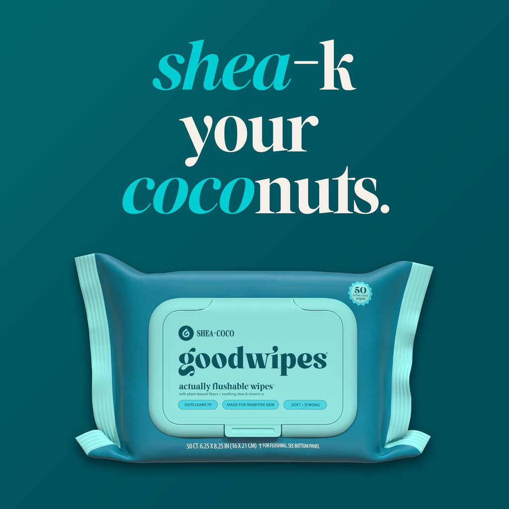 goodwipes Flushable Wipes - Shea-Coco, 318 Wipes (6 Pack + 1 Travel Size)
