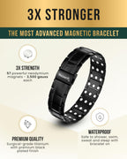 MagnetRX® 3X Strength Magnetic Bracelets for Men – Effective Titanium Mens Magnetic Bracelet – Premium Fold–over Clasp & Adjustable Length with Sizing Tool & Gift Box (Black)