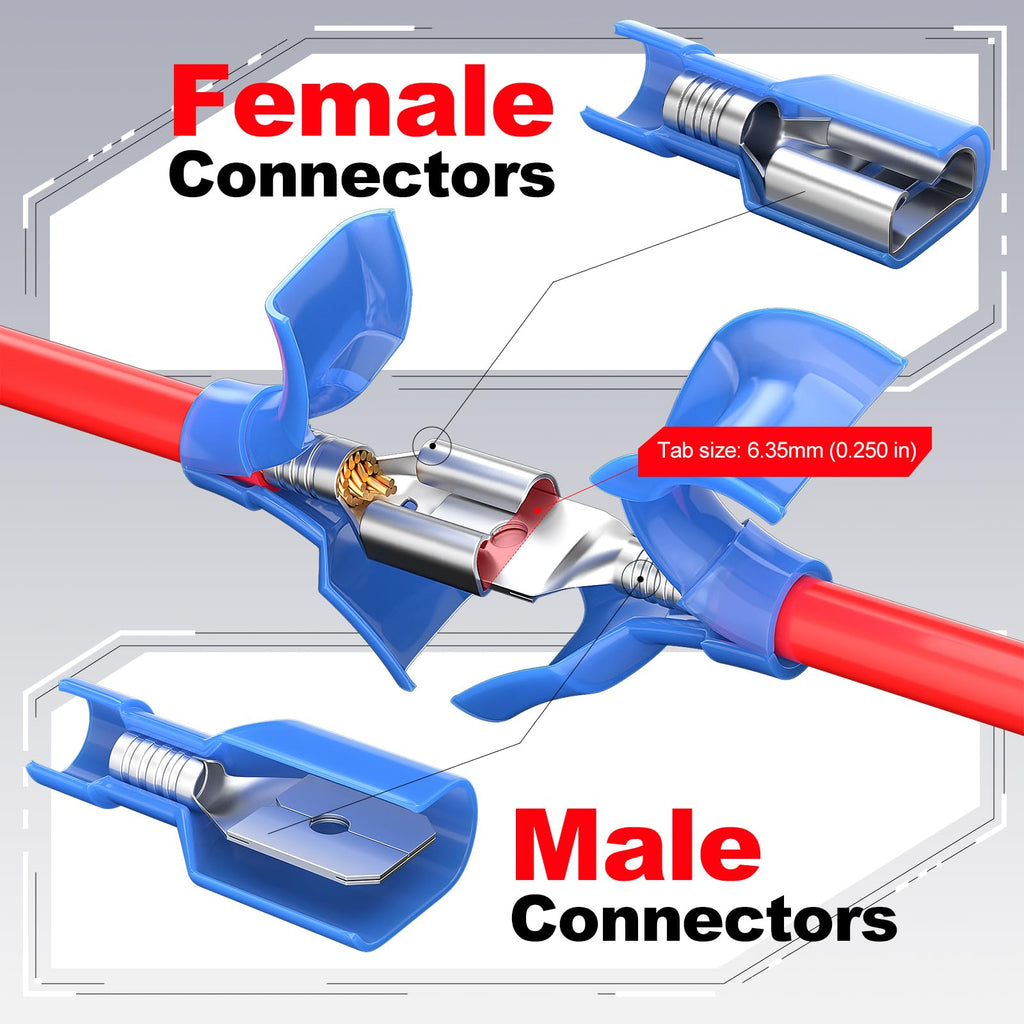 Blue Female Spade Connector 16-14 AWG, 200 pcs