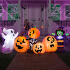 Joiedomi 8 ft Long Halloween Inflatable Three Characters and Pumpkin Patch Outdoor Decoration, Blow Up Inflatables Witch Ghost Skeleton Yard Decorations with LEDs for Party Yard Lawn Garden Decor