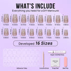 BTArtbox Press On Nails, Short Coffin French Tip Nails, 32 Pcs Full Kit