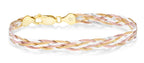 Miabella Italian 925 Sterling Silver, Tri-Color 18K Gold Plated 6-Strand Diamond-Cut 7mm Braided Herringbone Chain Bracelet for Women, Made in Italy (Tri-Color, Length 6.5 Inch)