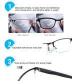 Missfive 2 Pack Mens Quality Progressive Multifocus Reading Glasses Blue Light Blocking, Man Spring Hinge No-Line Multifocal Readers Half Frame Metal Eyewear,Workspace For Near-Range, +1.5