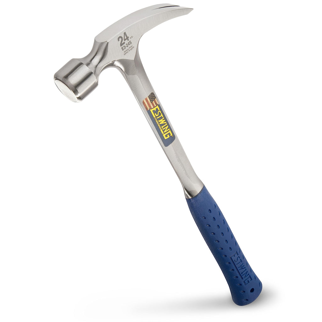 ESTWING Framing Hammer - 24 oz USA Made Long Handle Straight Rip Claw Hammer with Smooth Face & Shock Reduction Grip - E3-24S