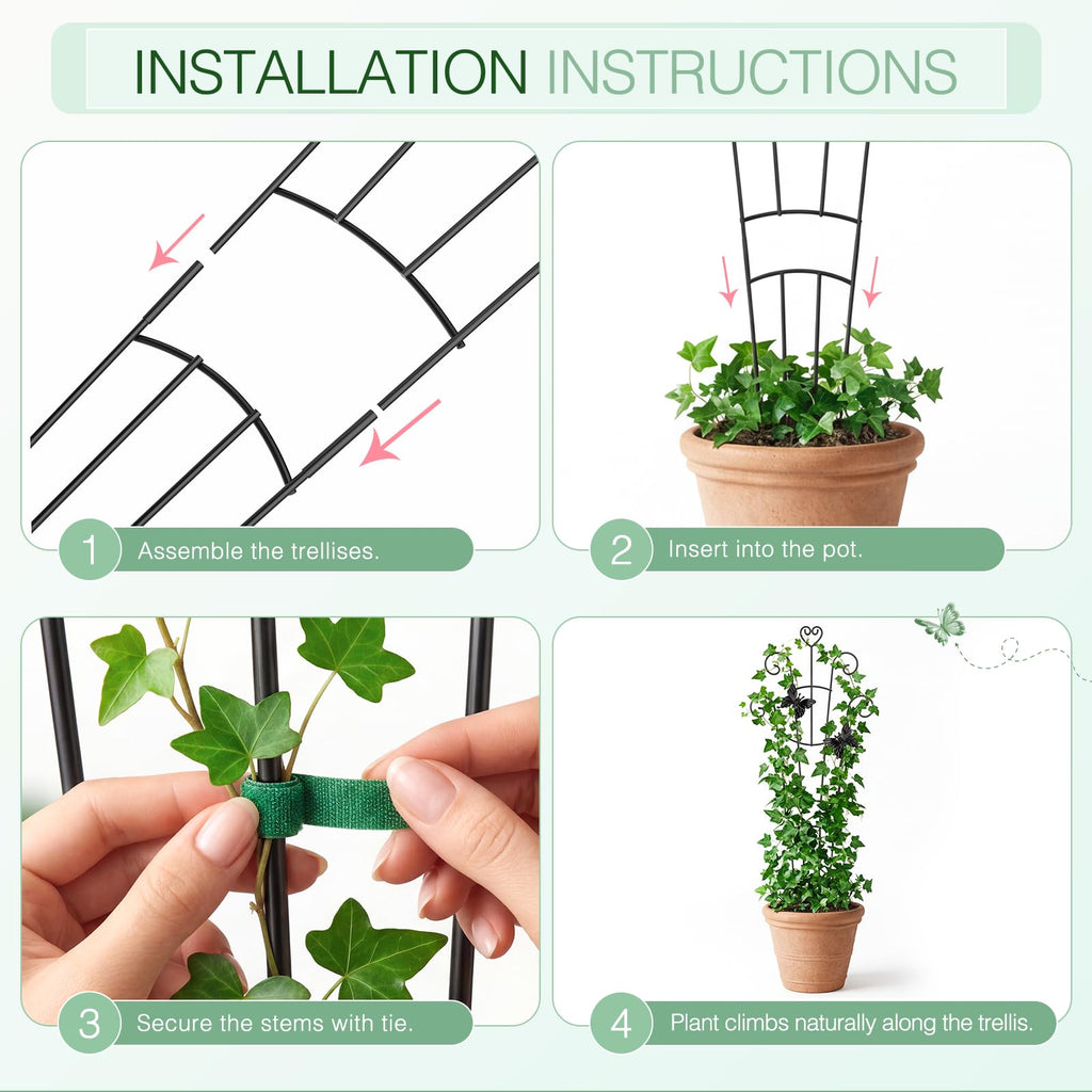 MEILIDY 32.6 Inch Expandable Plant Trellis with Tape Tie, Black, 2 Packs
