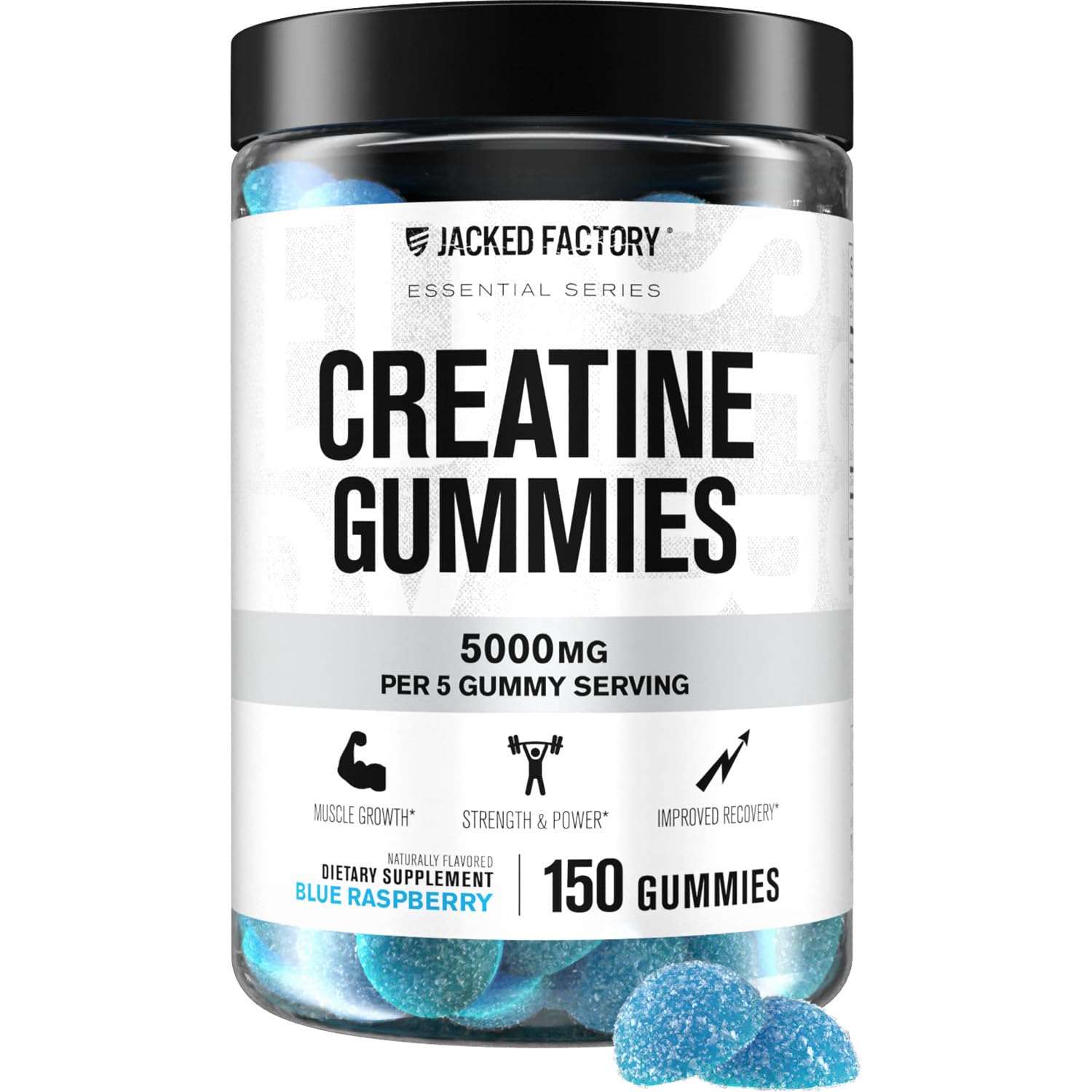 Jacked Factory Creatine Gummies 5g Daily Dose (1g per Gummy) - Creatine Gummy for Men and Women, Vegan-Friendly, Travel-Friendly, Third-Party Tested - 150 Gummies, Blue Raspberry