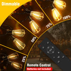 100FT Solar String Lights Outdoor Waterproof with Remote & Timer, LED Shatterproof ST38 Bulbs, USB & Solar Powered Patio Lights for Backyard, Porch, Garden, Wedding Decor, Dusk to Dawn Lighting