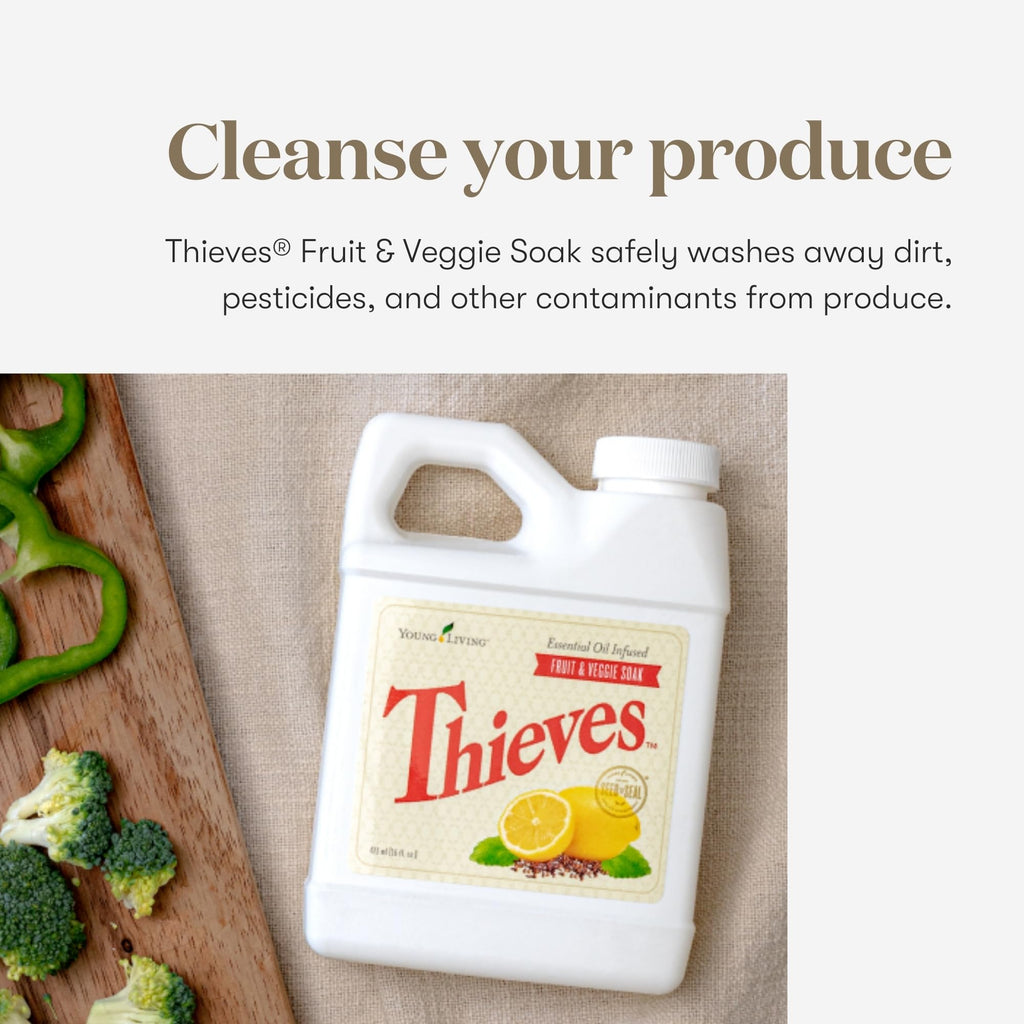 Young Living Thieves Fruit & Veggie Soak, 16 fl oz | Natural Home Care Cleanser | Gently Cleansing | Plant-Based | Infused with Water, Decyl Glucoside, Citric Acid, & Sodium Citrate