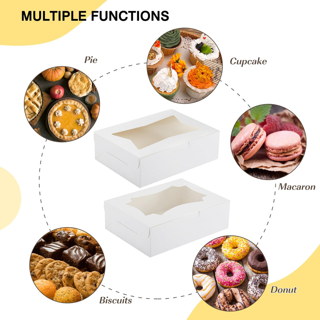 TOMNK 50pcs Cookie Boxes with 2 Style Window, 8x6x2.5in White Bakery Boxes