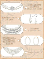 BBTO 8 Pcs Pearl Necklace Earring Set Women Wedding Jewelry,Vintage Style