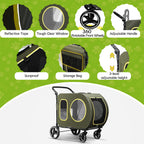 2025 Upgraded Dog Stroller for Large & Medium Dogs，Pet Stroller for 2 Small Dogs, Foldable Jogger Wagon with Detachable Carrier for Car Seat, Adjustable Handle, Up to 90 lbs, Green