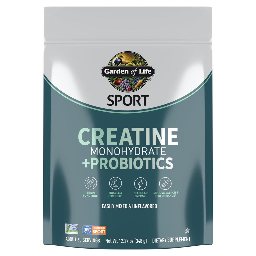 Creatine Monohydrate Powder for Women and Men by Garden of Life, Micronized Pre Workout with Probiotics for Muscle, Strength, Performance, Sport Amino Energy, About 60 Easy to Mix Unflavored Servings