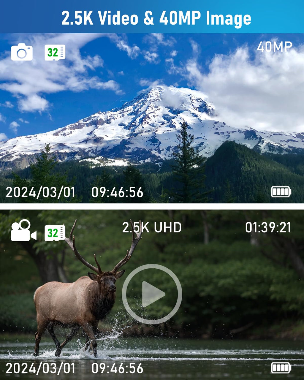 Digital Binoculars with Camera - 8X Digital Zoom, 2" LCD Display 40MP Camera 2.5K Videos Ideal for Concerts, Bird Watching, and Outdoor Adventures with 32GB SD Card - D551