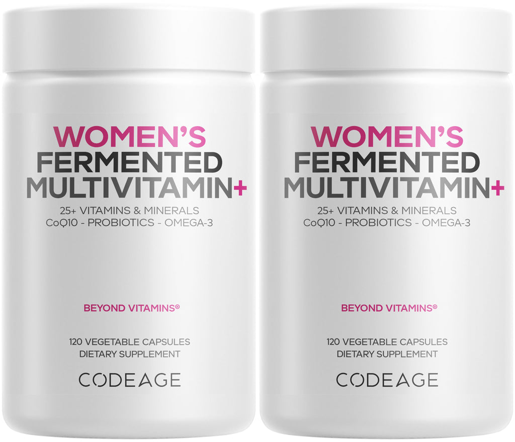 Codeage Women’s Daily Multivitamin, 25+ Vitamins & Minerals, Fermented, Organic Whole Foods, Probiotics Supplement - Vitamin A, B, C, D, E & K, Omega 3, Zinc – Vegan - 2 Pack