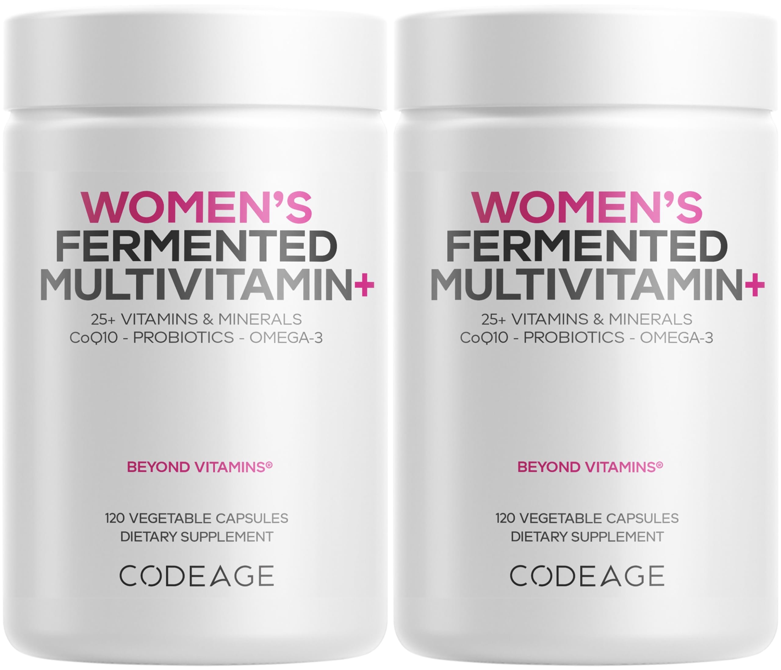 Codeage Women’s Daily Multivitamin, 25+ Vitamins & Minerals, Fermented, Organic Whole Foods, Probiotics Supplement - Vitamin A, B, C, D, E & K, Omega 3, Zinc – Vegan - 2 Pack