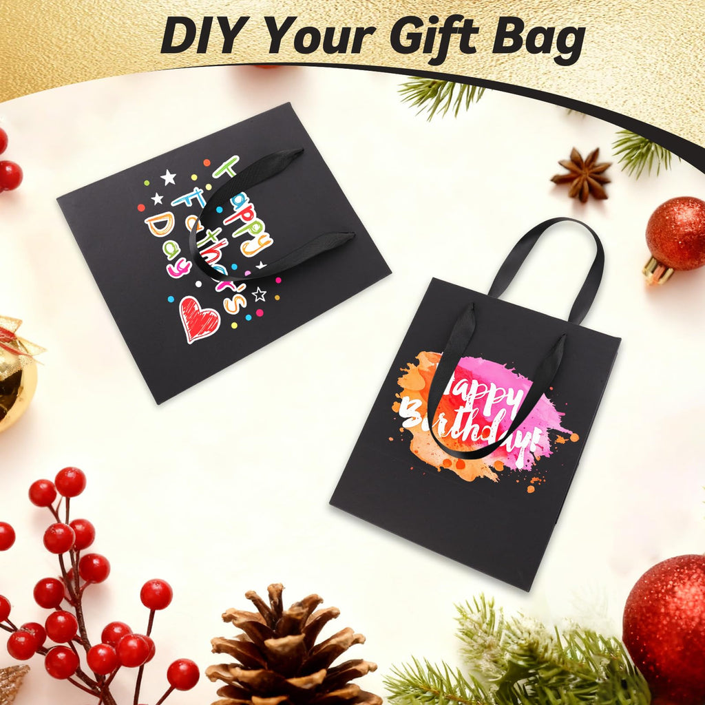 Addblu 10Pack Black Gift Bags with Handles, Medium Size 8x5x10 Inches - Includes 10 Tissue Papers for Birthday Party, Wedding, Baby Shower & Christmas (Small - 10Pcs)