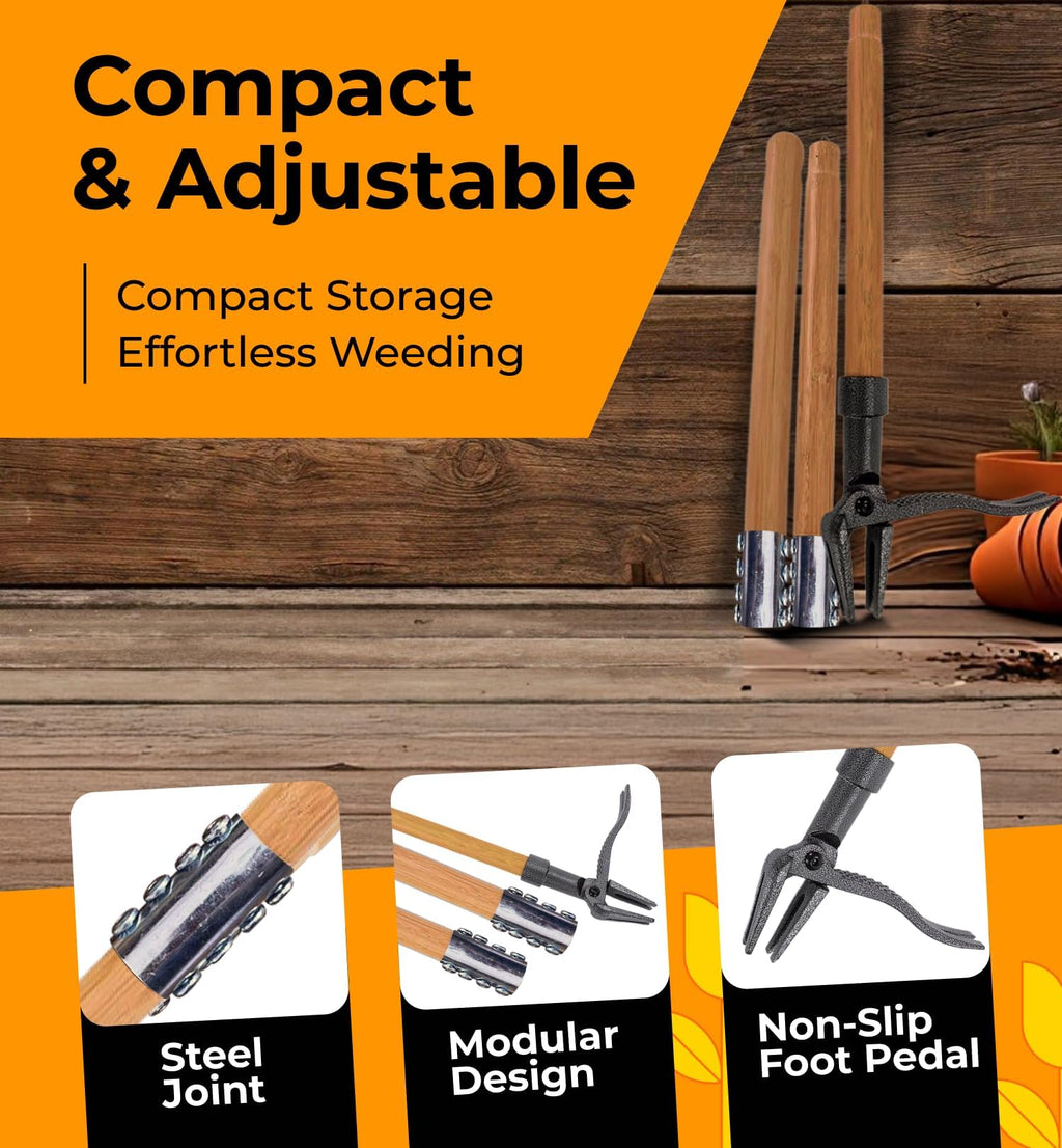 Craft911 Stand Up Weed Puller Tool with Long Handle - Dandelion Weeding Tool, No More Bending