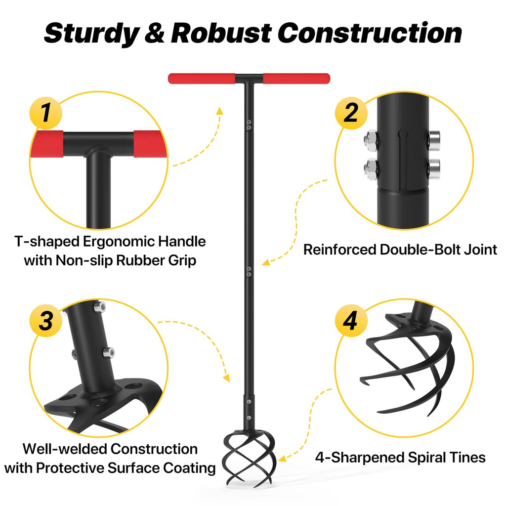 Hand Tiller Garden Tool, Twist Tiller for Gardening with Long Handle, 44.3-inch Garden Claw Hand Tool for Lawn Aerator, Hand Cultivator Tiller Tool for Garden Beds, Plant Box