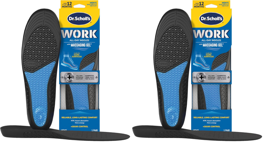 Dr. Scholl's Work All-Day Superior Comfort Insoles (with) Massaging Gel®, Men, 1 Pair, Trim to Fit (Pack of 2)