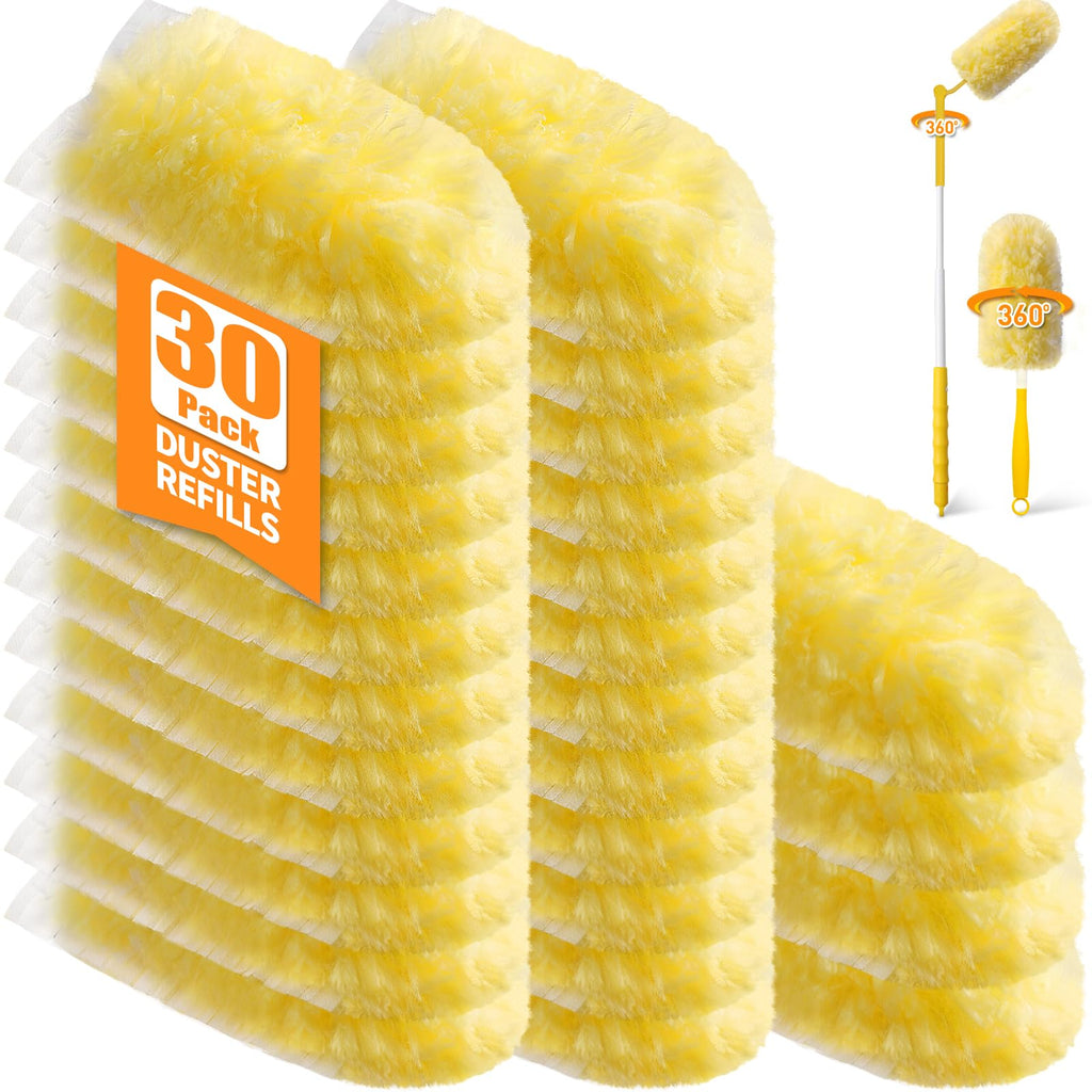 Swilsweep 30 Count 360° Heavy Duty Duster Refills, Compatible with Swiffer Duster, Includes 1 Short Handle & 1 3 ft Extendable Handle, 4X Microfiber Cleaning Dusters, Disposable Unscented