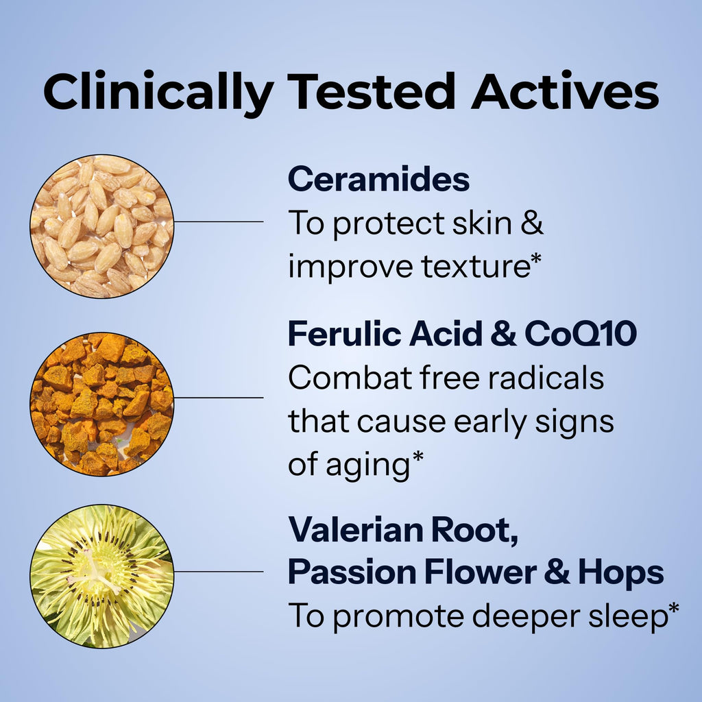 HUM Mighty Night Nighttime Sleep Supplement for Skin Care, CoQ10, Valerian Root & Ferulic Acid to Support Cell Turnover, Skin Vitamins for Women and Men, Overnight Beauty Vitamins, 60 Vegan Softgels
