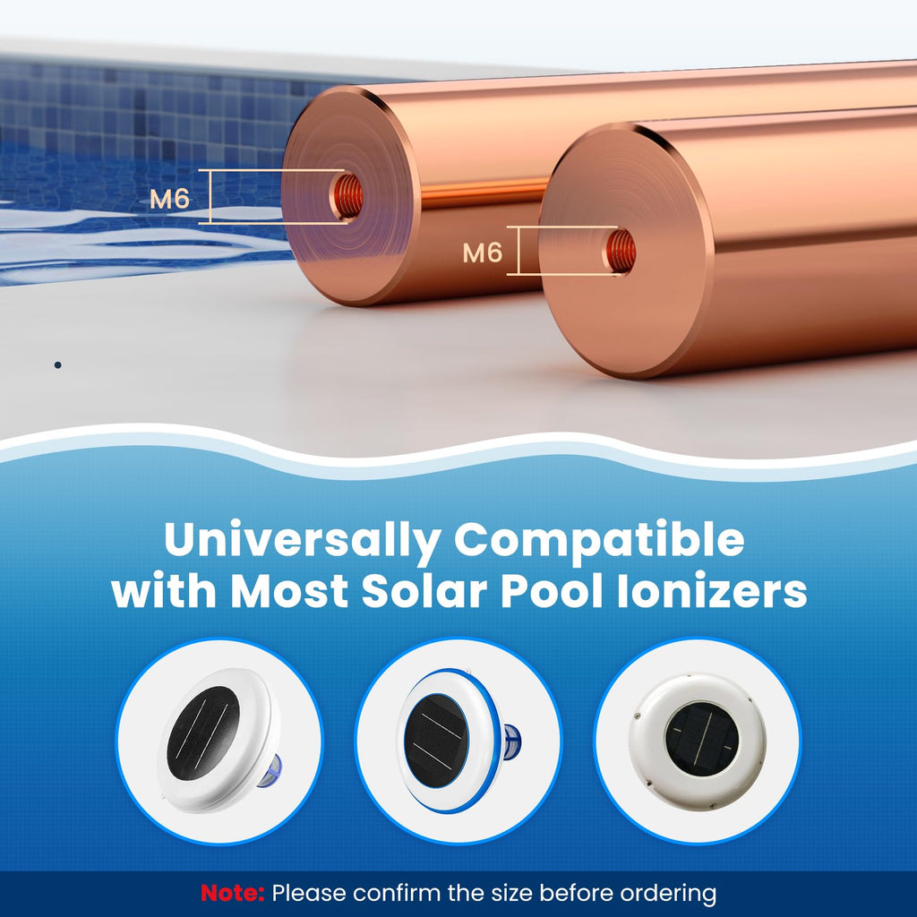 Troxlly Pool Ionizer Copper Replacement Kit (Enhanced Thickened Copper Rod) - 2PCS Replacement Copper Anodes 4.13 x 0.98 Inch Universal Fit for Solar Ionizer, Complete Set with All Accessories
