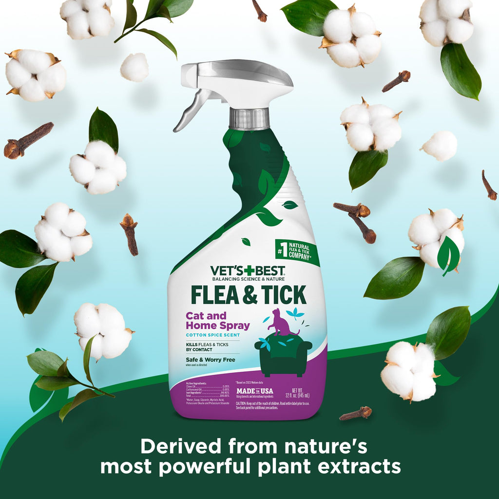 Vet's Best Flea & Tick Indoor Home Spray for Cats, Cotton Spice, 32 oz