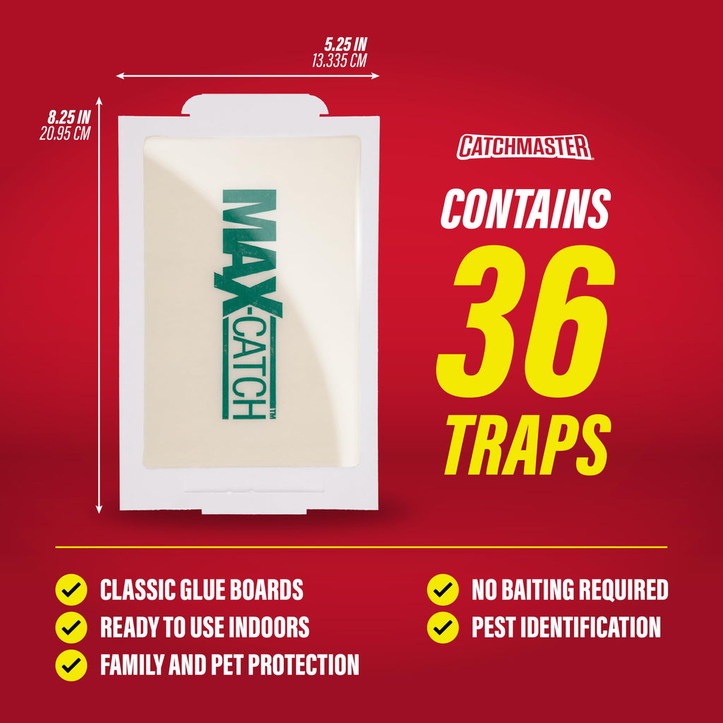 Catchmaster Max-Catch Mouse & Insect Glue Trap 36pk, Mouse Traps Indoor for Home, Sticky Pest Control Adhesive Tray for Catching Bugs, Bulk Classic Glue Boards