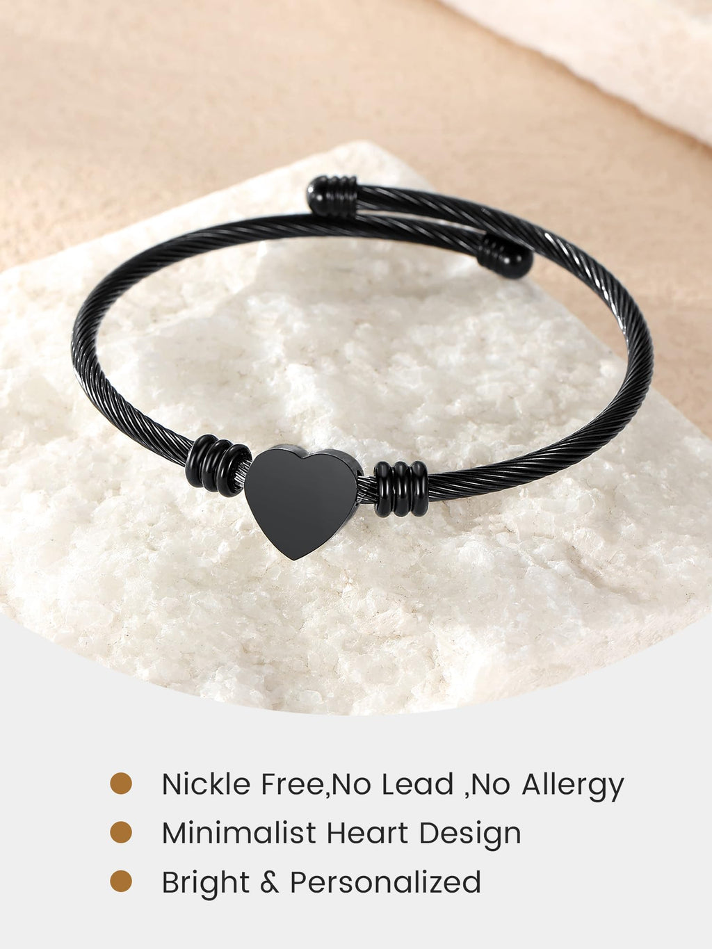 GoldChic JEWELRY Black Heart Bracelets for Women, Dainty Charm Bracelet