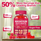 Magnesium Glycinate Gummies 600mg, Sugar Free Magnesium Gummies for Adults, Chewable Potassium Supplements for Body Support, Zzz and Relaxation, 120 Count