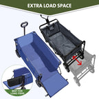 TIMBER RIDGE Tailgate Collapsible Folding Wagon Cart, Heavy Duty Utility Push Pull Beach Wagon Foldable, Outdoor Grocery Cart with Side Pockets for Camping, Garden, Shopping, Holds 225 lbs, Blue