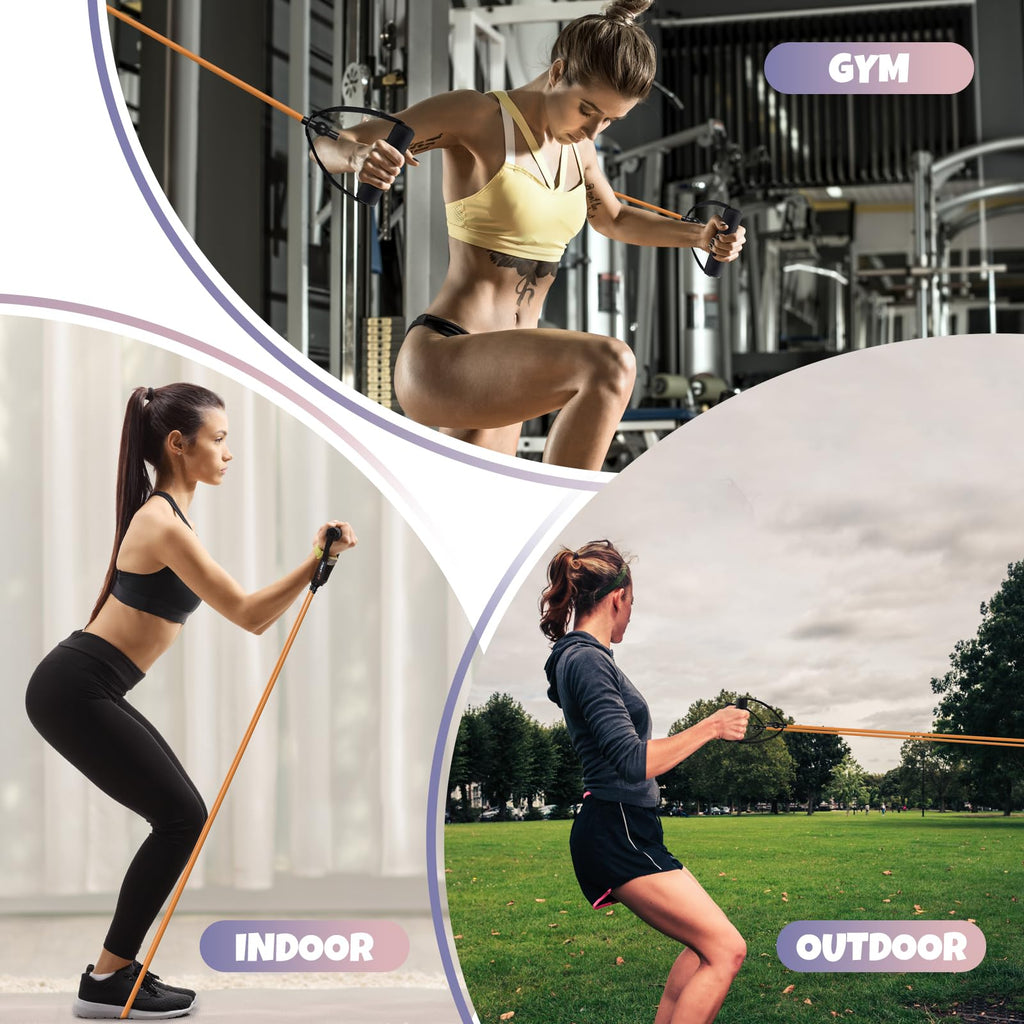 RitFit Single Resistance Exercise Band with Comfortable Handles - Ideal for Physical Therapy, Strength Training, Muscle Toning - Door Anchor and Starter Guide Included (BlackNew (25-30Lbs))