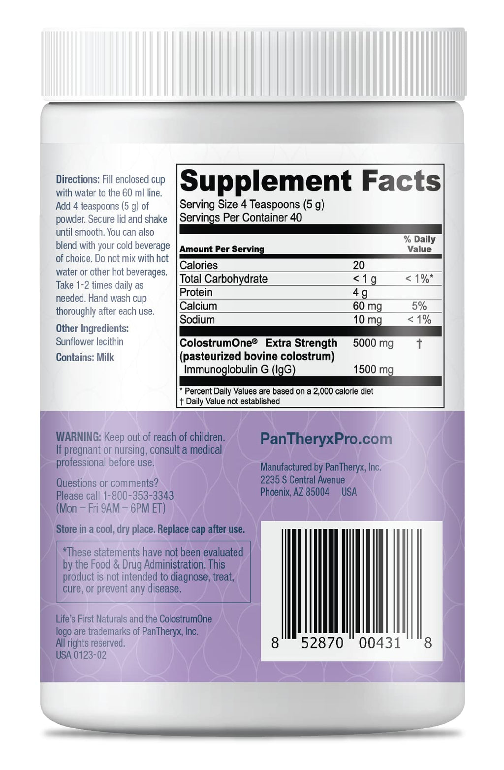 Life's First Naturals Pro Extra Strength Digestive + Immune Colostrum Powder for Adults