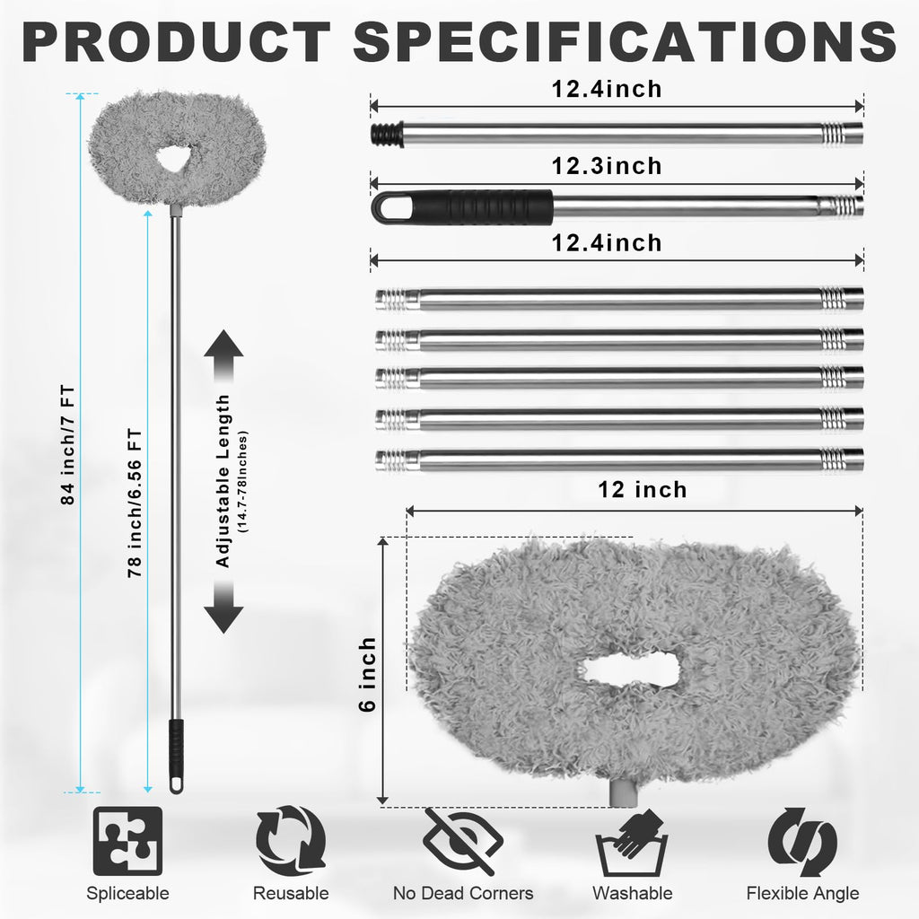 Storystore Ceiling Fan Cleaner Duster - Adjustable Duster with Extension Pole,Dusters for Cleaning Fan Blade, Walls and Cobweb (7FT/Grey)