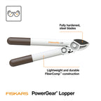 Fiskars 16" PowerGear Garden Anvil Loppers, 1.25" Cut Capacity, White