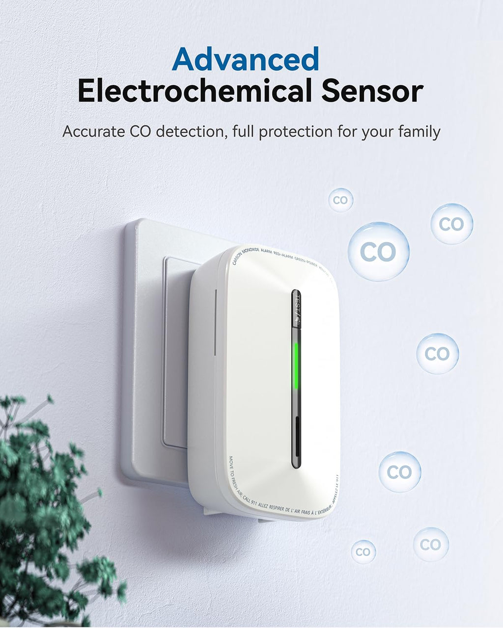 SITERWELL Plug in Carbon Monoxide Detector 10 Year Battery, CO Alarm Detectors with Electrochemical Sensor and Sound Warning, AC Powered Portable Carbon Monoxide Detector for Home Office Travel,1-Pack