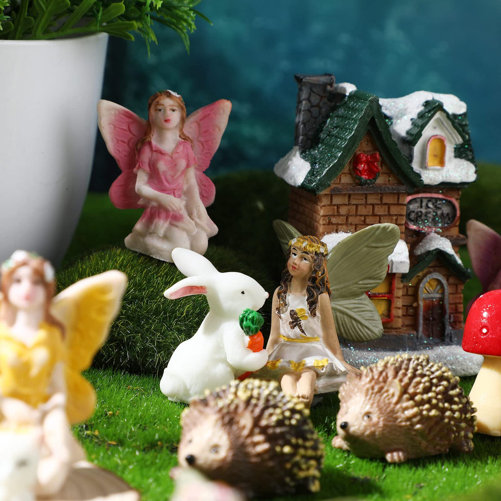 Roowest 16 Pcs Garden Accessories Miniatures Fairies Kit Resin Hedgehogs Cute Tiny Mushroom Miniature Figurines Mini Garden Micro Landscape Ornaments for Lawn Yard Home Outdoor Decorations