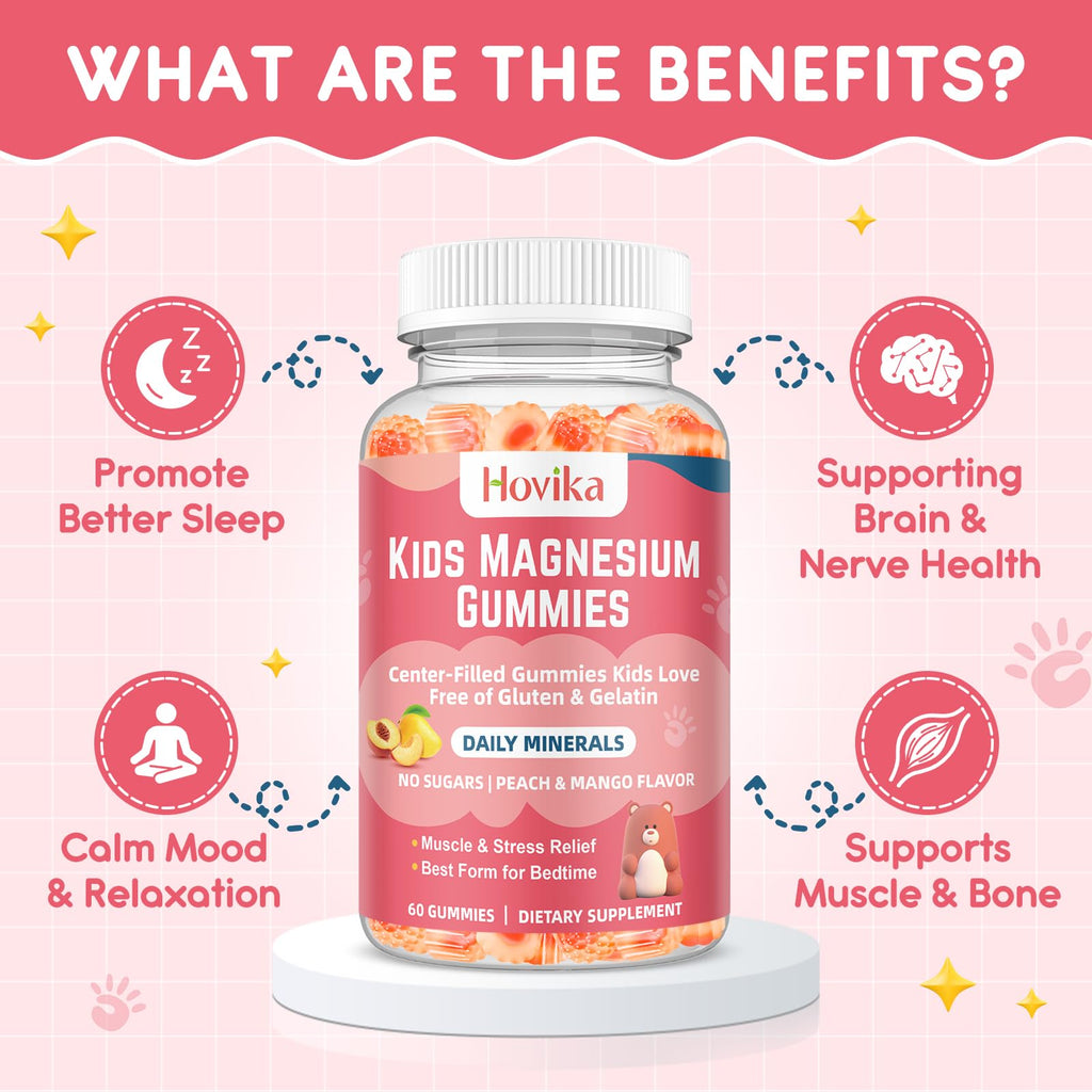 Magnesium Glycinate Gummies for Kids: Calm Magnesium Supplement for Kids & Adults with Zinc Citrate, GABA, Chamomile, Vitamin B6 & C - Sleep, Relaxation & Focus, Juicy Peach & Mango Flavor 60 Count