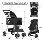 MoNiBloom 3 in 1 Foldable Pet Stroller for Small & Medium Dogs, Detachable Carrier, Car Seat, Push Button Entry, 4-Wheel Jogger for Pets up to 33 lbs, Black