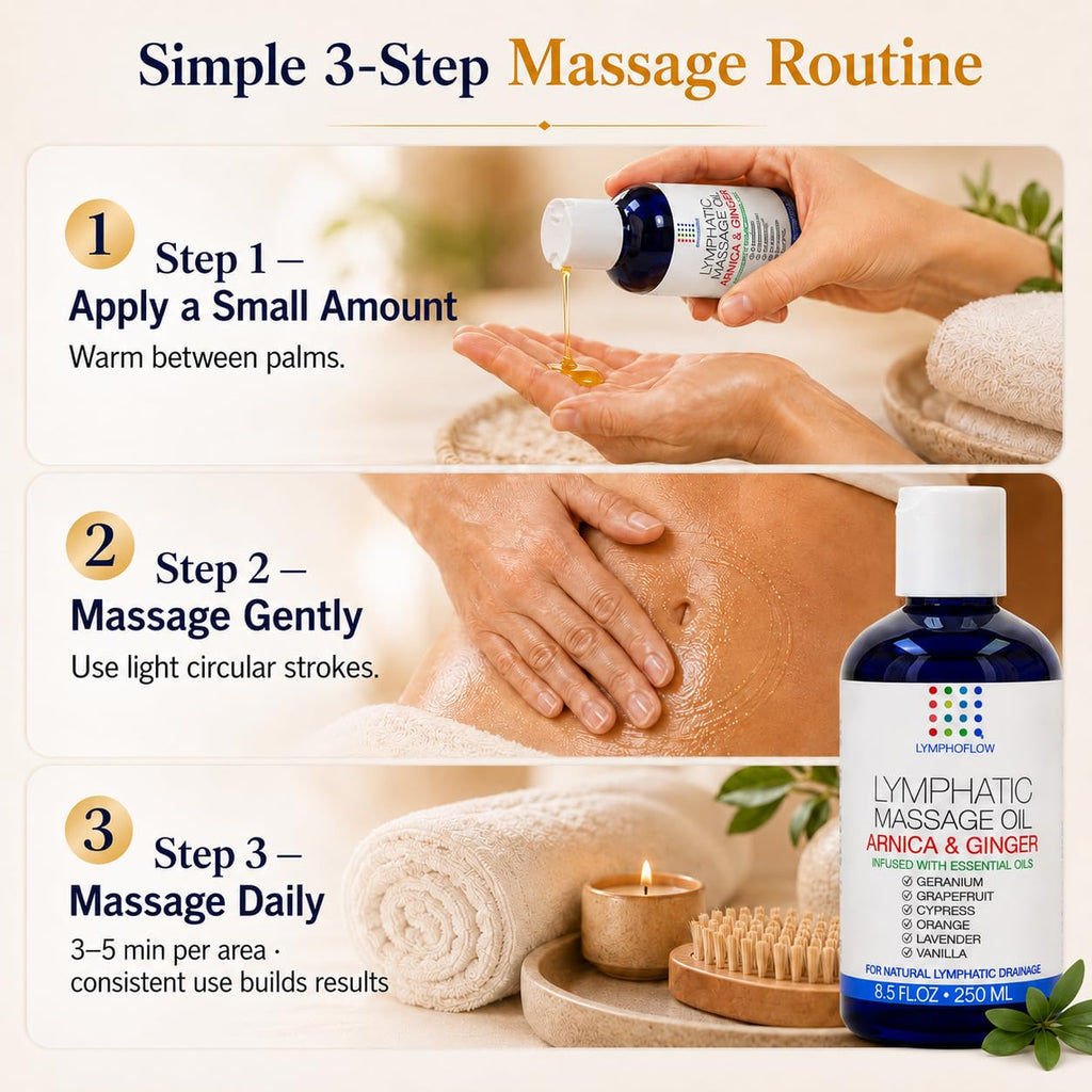 Lymphatic Drainage Massage Oil for Massage Therapy- Warming Arnica & Ginger | Surgeon-Developed Formula | Post Surgery Recovery, BBL, Liposuction, 360 Lipo, Tummy Tuck, Fibrosis | Made in USA | 8.5 Oz
