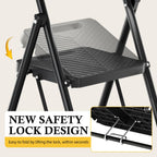 Urackify 4 Step Ladder, Portable Folding Ladder for Multi-Purpose, Home, Kitchen, Heavy Sturdy Steel Step Stool with Handrail, Anti-Slip Wide Pedals, Safe-Lock Design, Pass 500lbs Load Testing, Black