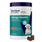 Vetnique DermaBliss Dog Allergy Chews for Seasonal Allergy Itch Relief, Skin & Gut Health with Probiotics and Omega 3 Blend - Advanced or Regular Strength (120ct, Regular Strength Chews)