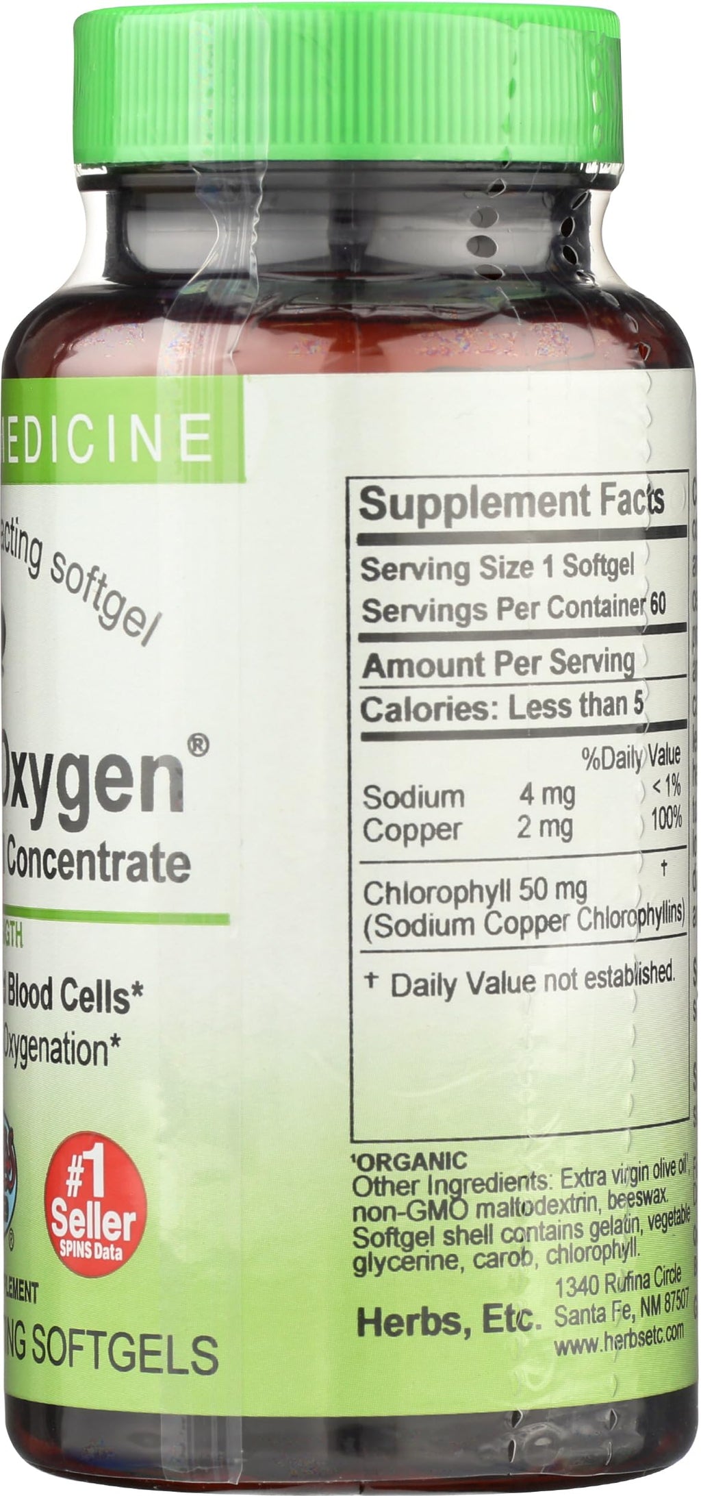 Herbs Etc. ChlorOxygen Chlorophyll Concentrate - Aids Healthy Blood Circulation - High-Altitude Environment Support - Energy Support - 60 Softgels (60 Servings)