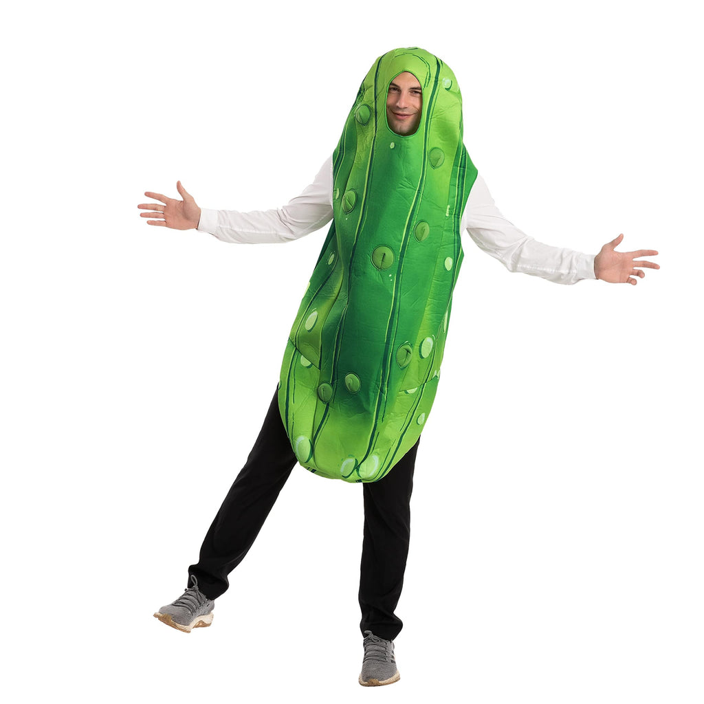Spooktacular Creations Halloween Pickle Costume Adult, Unisex Food Costume for Men, Green Fruit Jumpsuit Outfit for Dress Up, Cosplay, Themed Parties (Medium)