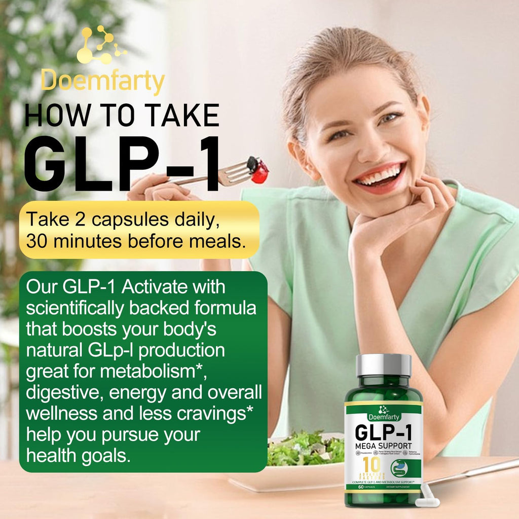 doemfarty GLP-1 Supplement, GLP-1 Support Capsules with Berberine, Naturally GLP1 Production, GLP-1 Probiotic Capsules for Women & Men, 60 Count