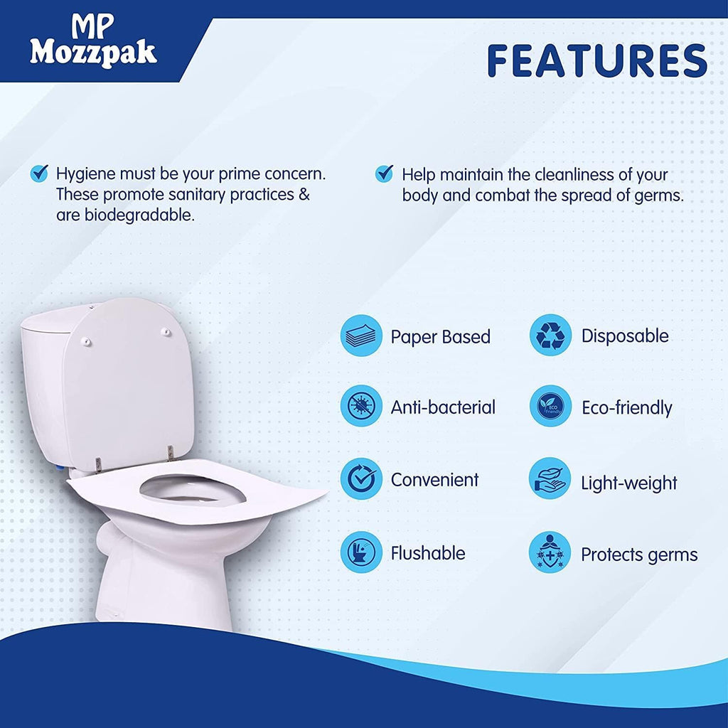 MP MOZZPAK Toilet Seat Covers Disposable (60 Pack) - XL Flushable Disposable Toilet Seat Cover for Kids Potty Training, Adults - 100% Biodegradable - Travel Essential Accessories for Airplane, Camping