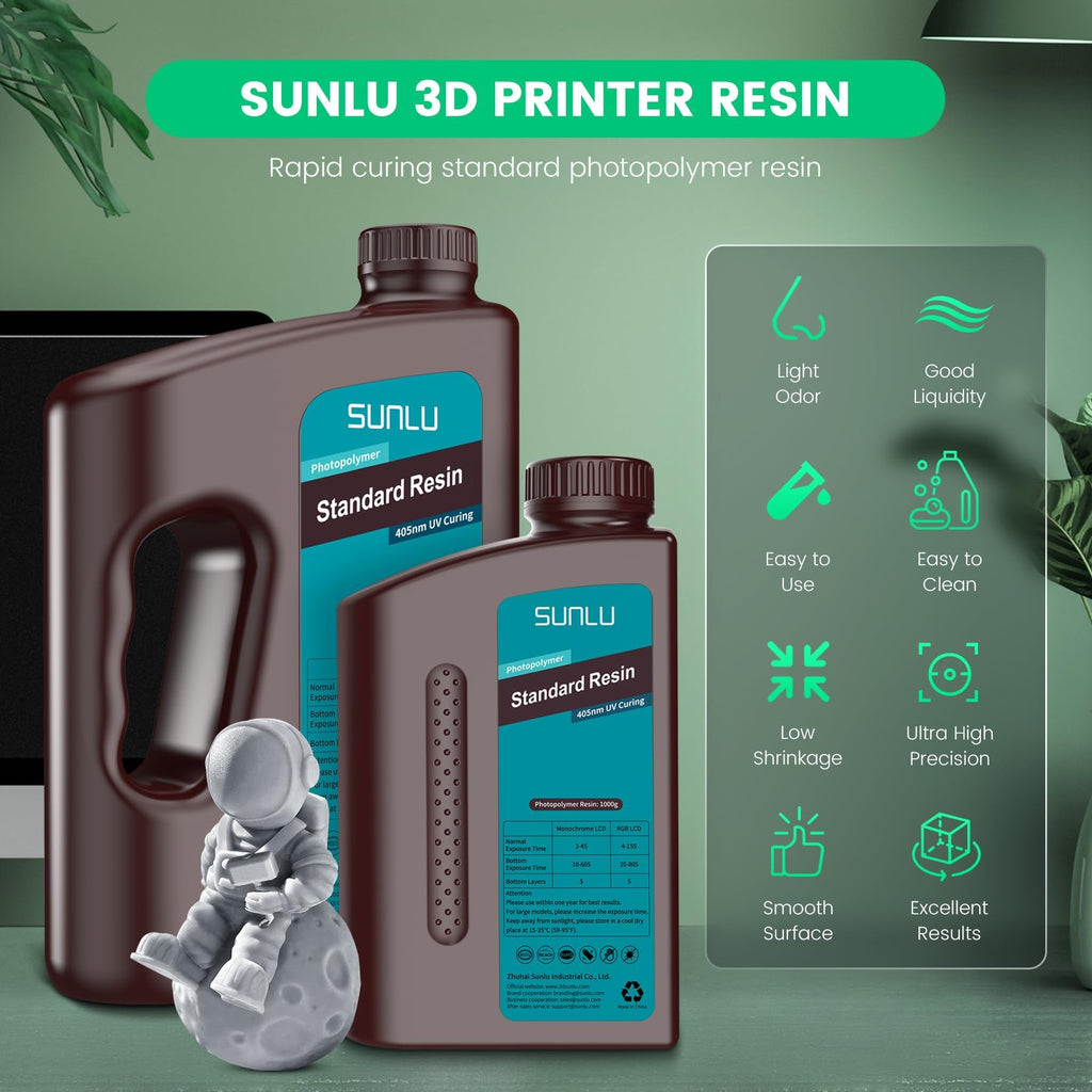 SUNLU 3D Printer Resin 4kg, Fast Curing Standard 3D Resin for LCD DLP SLA Resin 3D Printers, 395 to 405nm UV Curing 3D Printing Liquid Photopolymer Resin, Low Shrinkage, High Precision, 4000g, White