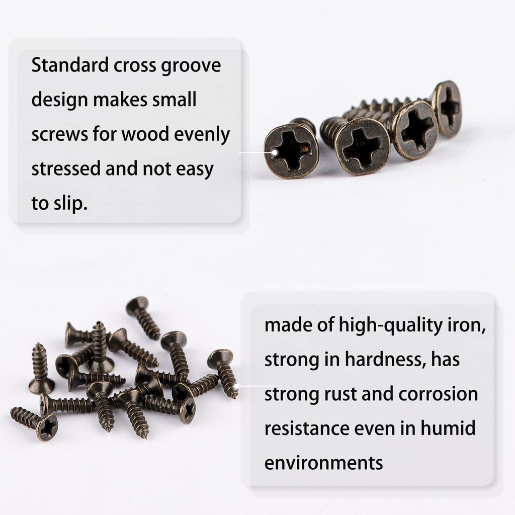 Roosea 1000 Pcs M2 Small Hinge Wood Screws 5/6/7/8/10 mm Tiny Flat Head Cross Bronze Small Screws with Screwdriver for DIY Hinge Dollhouse Drawer Accessories（Bronze